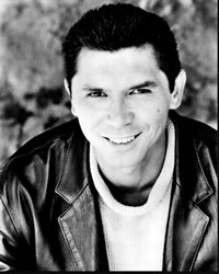 Lou Diamond Phillips black and white photo print in leather jacket