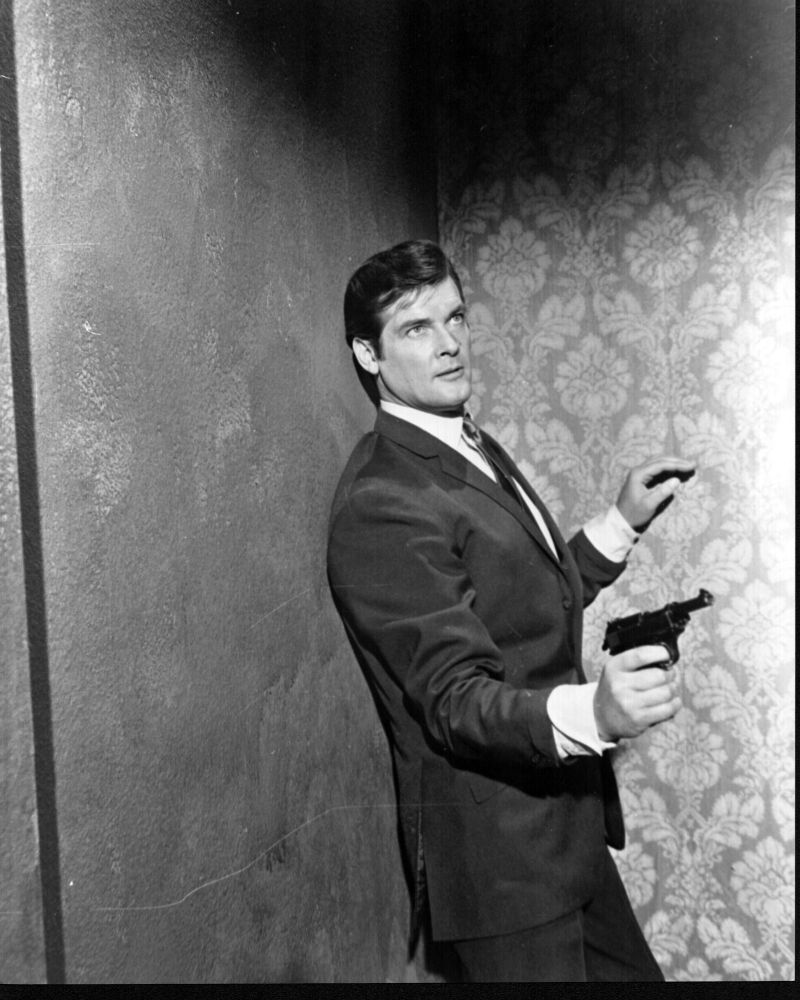 Roger Moore as Simon Templar black and white photo print.