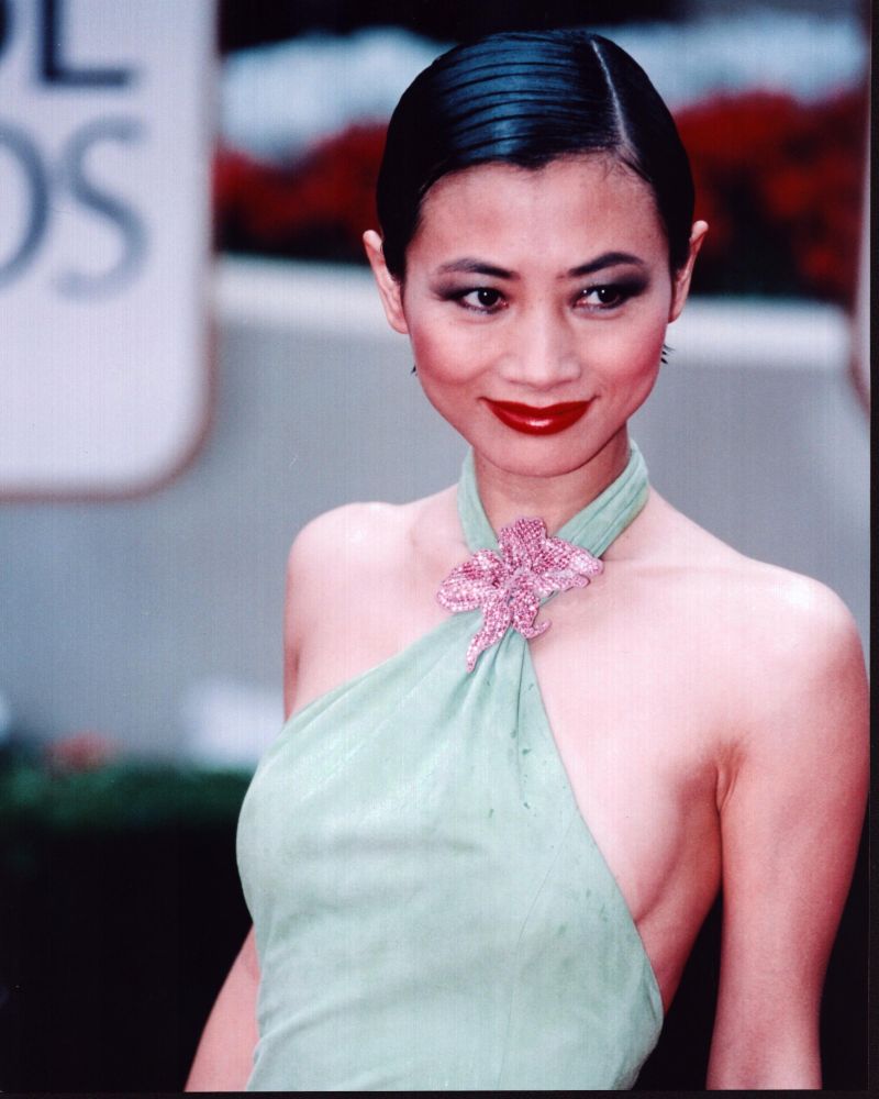 Bai Ling in a stunning green halter dress photo print.