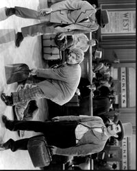 Black and white photo print of Chico, Harpo, and Groucho Marx in Go West.