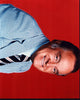 Bob Hope in black and white blazer with red background photo print