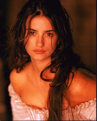 Penélope Cruz in off-shoulder white ruffle top photo print