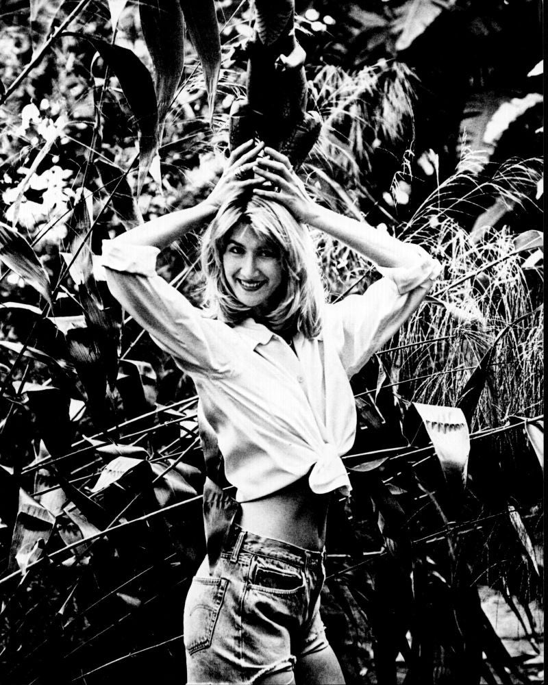 Laura Dern Black and White Photo Print with Toy Dinosaur