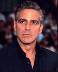 George Clooney closeup photo print in a black suit and shirt.