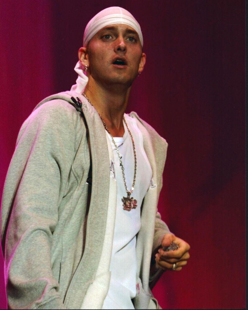 Eminem On Stage Photo Print - Gray Sweatshirt & D12 Necklace