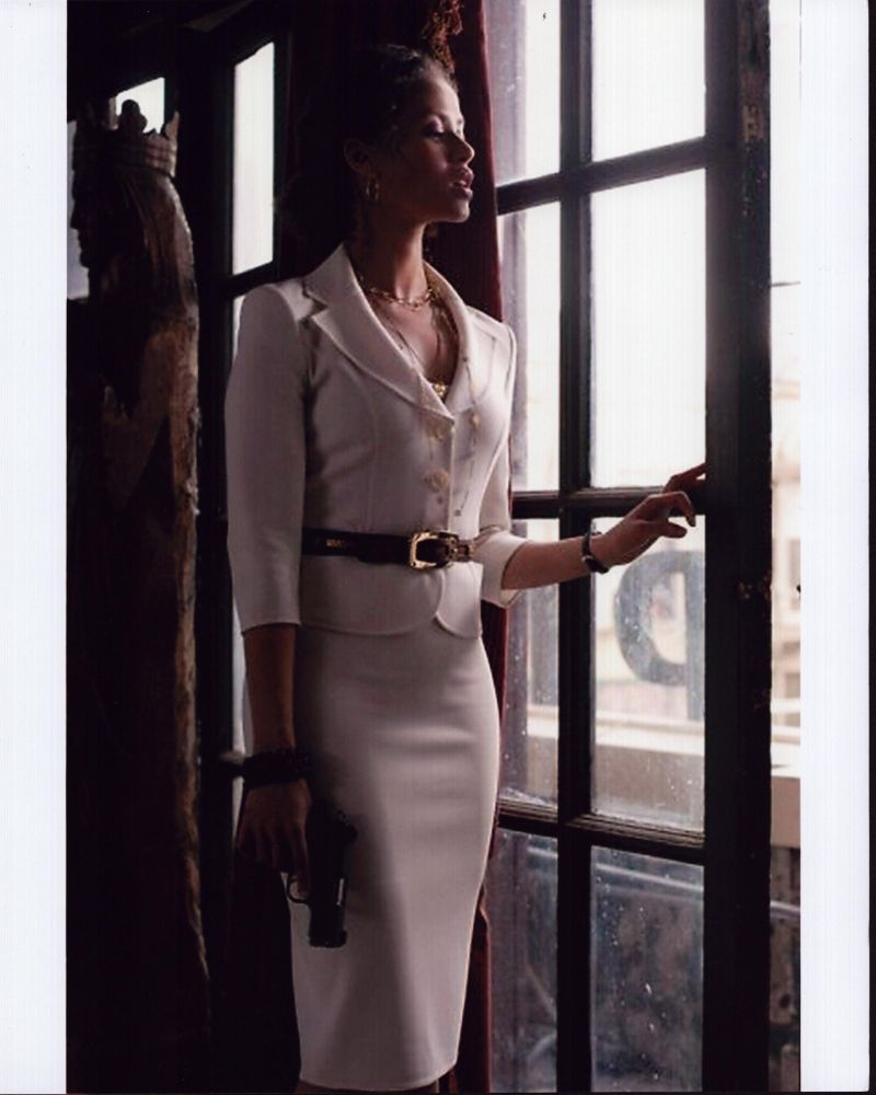 Gugu Mbatha-Raw in white suit with gun from Undercovers - Photo Print
