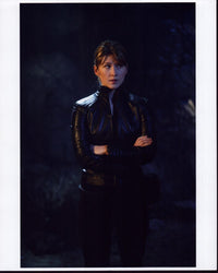 Jewel Staite photo print arms crossed in leather jacket