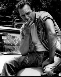 Kevin Costner Black and White Photo Print – Smoking on Car