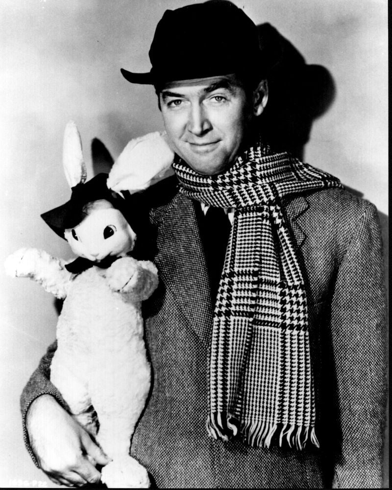 James Stewart Holding Stuffed Rabbit for Harvey Black and White Photo Print