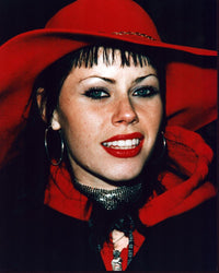 Fairuza Balk close-up photo print featuring a black outfit and red hat.
