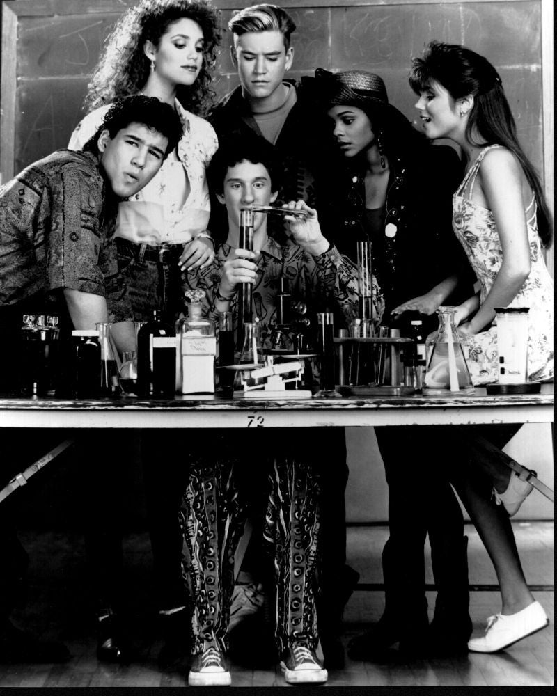 Saved By The Bell Group in Science Lab Black and White Photo Print