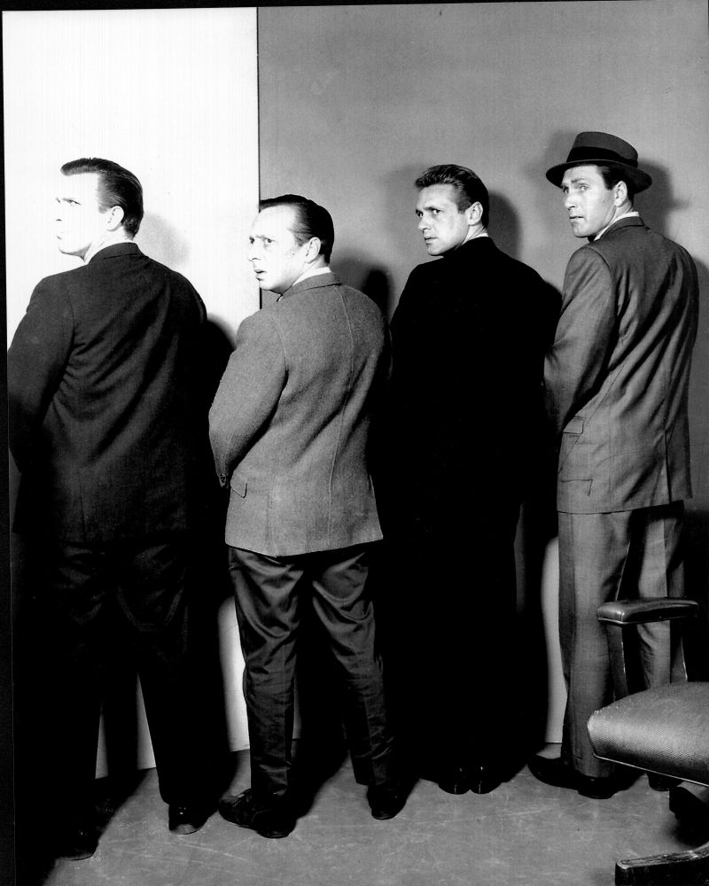 87th Precinct cast facing wall black and white photo print