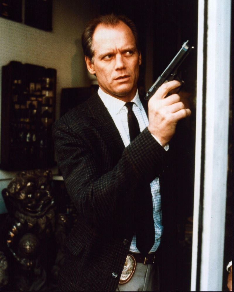 Fred Dryer Behind Wall with Gun - Hunter Photo Print