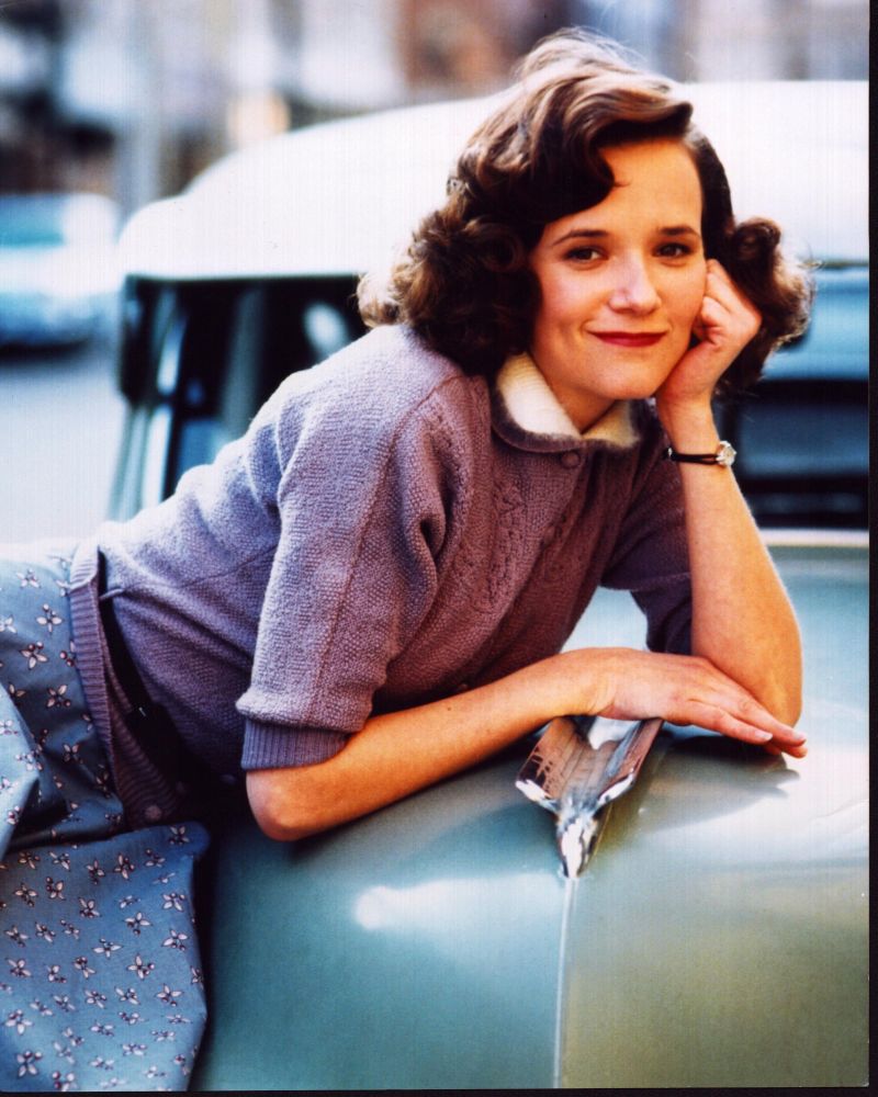 Lea Thompson leaning on car in Back to the Future photo print.