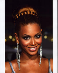 Beyonce close-up photo print with long silver earrings