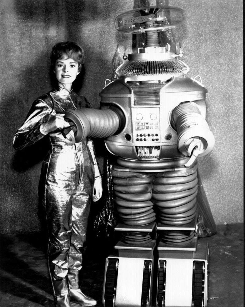 June Lockhart and Robot Lost In Space Black & White Photo Print