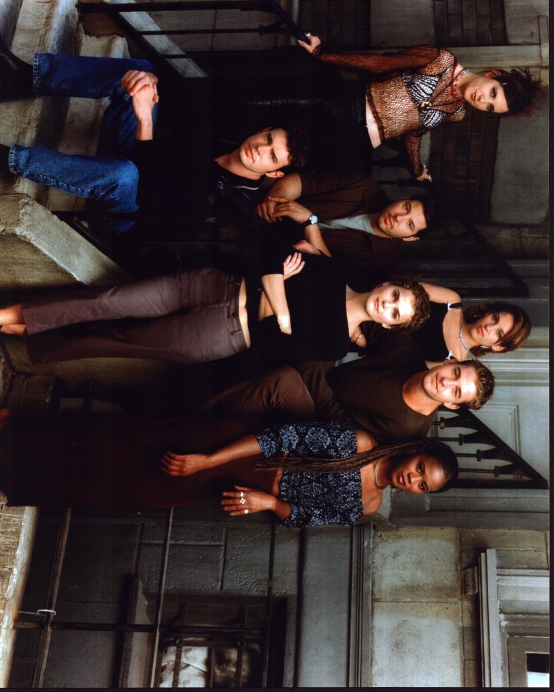 Felicity Cast On Stoop Photo Print featuring the iconic cast from the TV show.