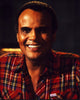 Harry Belafonte photo print in red plaid top, vibrant and iconic.