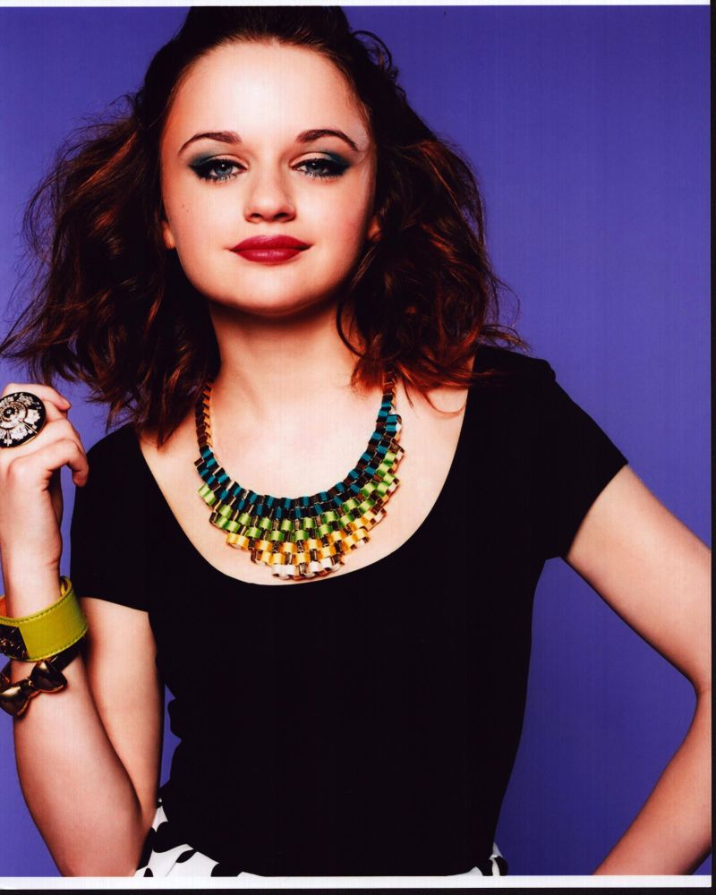 Joey King photo print featuring a black top and rainbow necklace