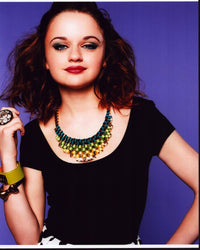 Joey King photo print featuring a black top and rainbow necklace