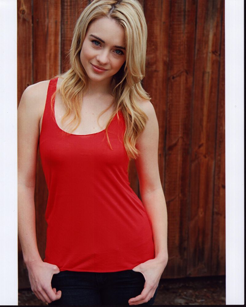 Hannah Kasulka in a red tank top photo print