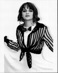 Joey King Black and White Photo Print in Striped Tied Shirt