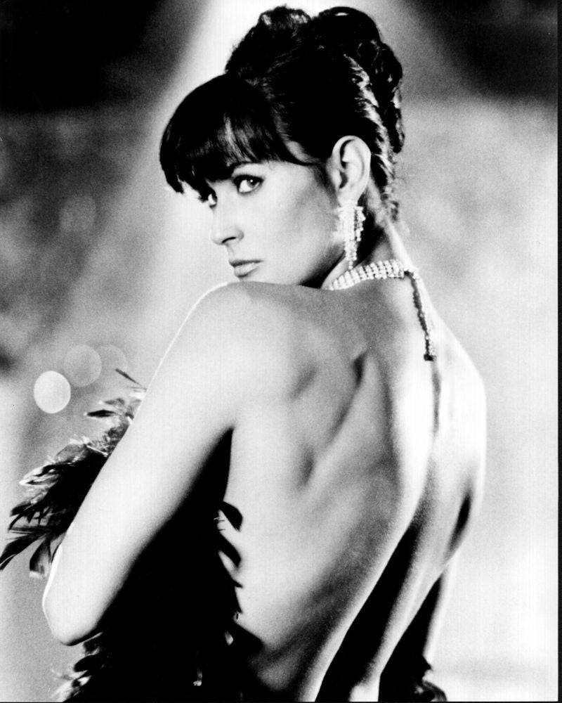 Demi Moore Nude with Feathers - Black and White Photo Print