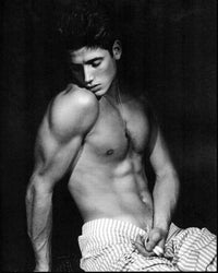 Sasha Mitchell Shirtless in Striped Pants Black and White Photo Print