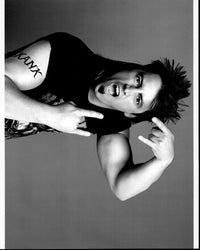 Matt LeBlanc black and white photo print with wig and fake tattoo.