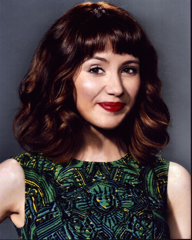 Noël Wells headshot photo print in green patterned shirt