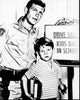 Black and white photo print of Andy Griffith and Ron Howard on the set of The Andy Griffith Show.