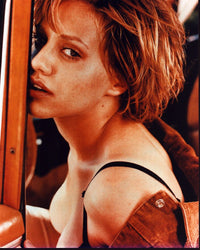 Brittany Murphy Off Shoulder Photo Print with Brown Jacket
