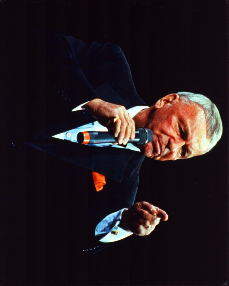 Frank Sinatra pointing with microphone photo print