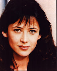 Sophie Marceau close-up photo print in black top.
