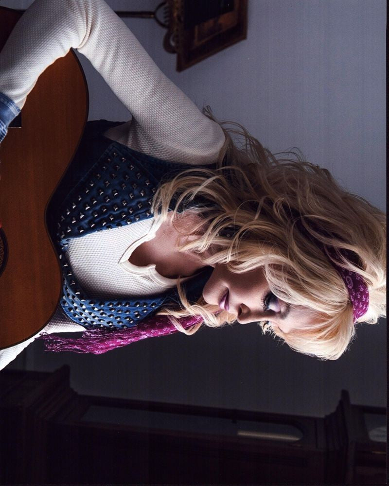 Dolly Parton in Studded Belt with Guitar Photo Print