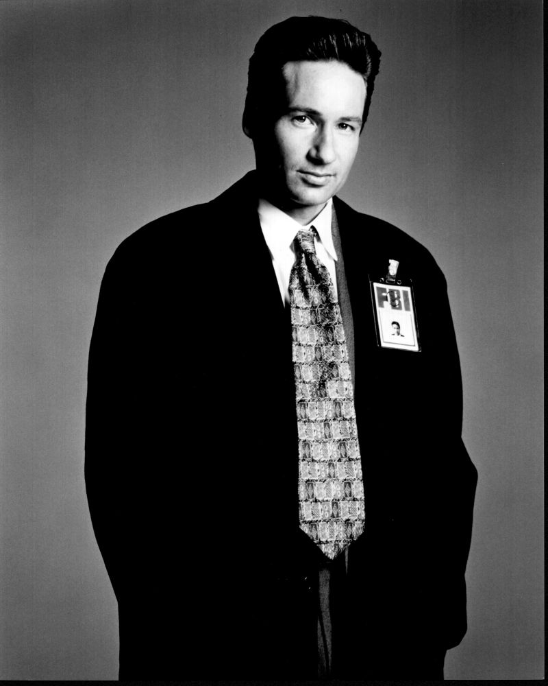 David Duchovny in Jacket with Badge from The X-Files - Black and White Photo Print