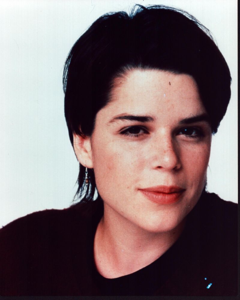 Close-up photo print of Neve Campbell in a black top