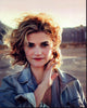 Megan Ferguson in denim jacket photo print showcasing stylish fashion.
