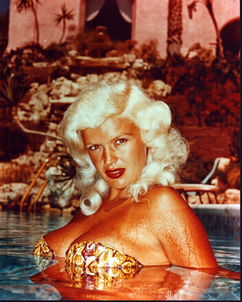 Jayne Mansfield wearing a bikini by the pool photo print