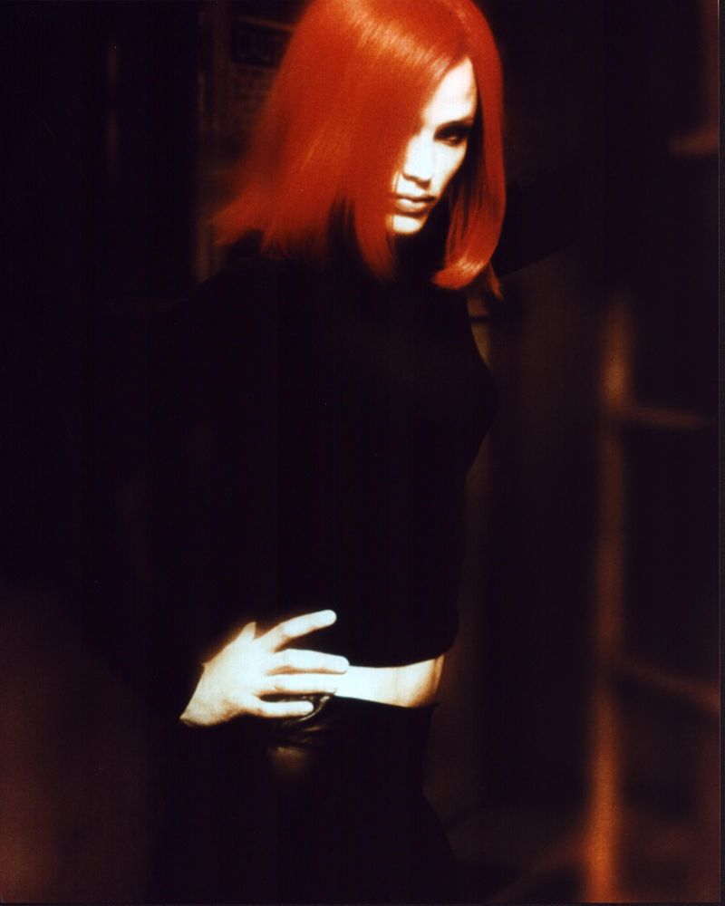 Jennifer Garner Alias photo print in red wig with hands on hips.