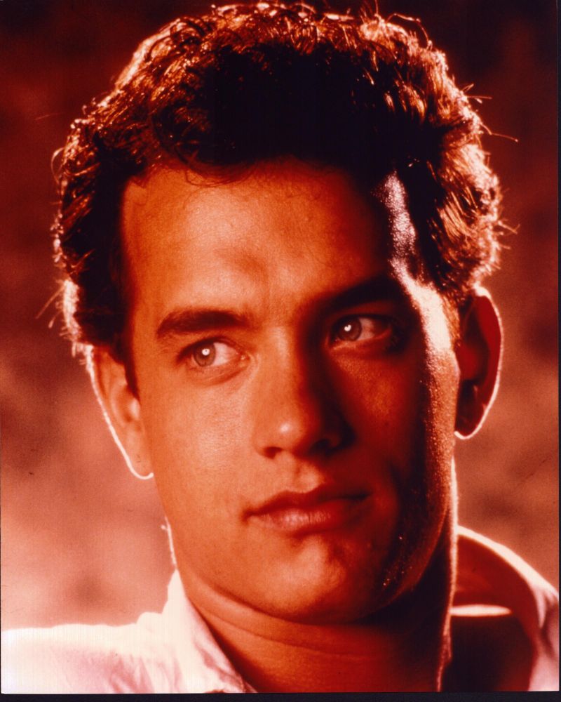 Tom Hanks close-up photo print in white top.