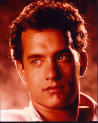 Tom Hanks close-up photo print in white top.