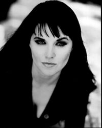 Black and white photo print of Lucy Lawless headshot.