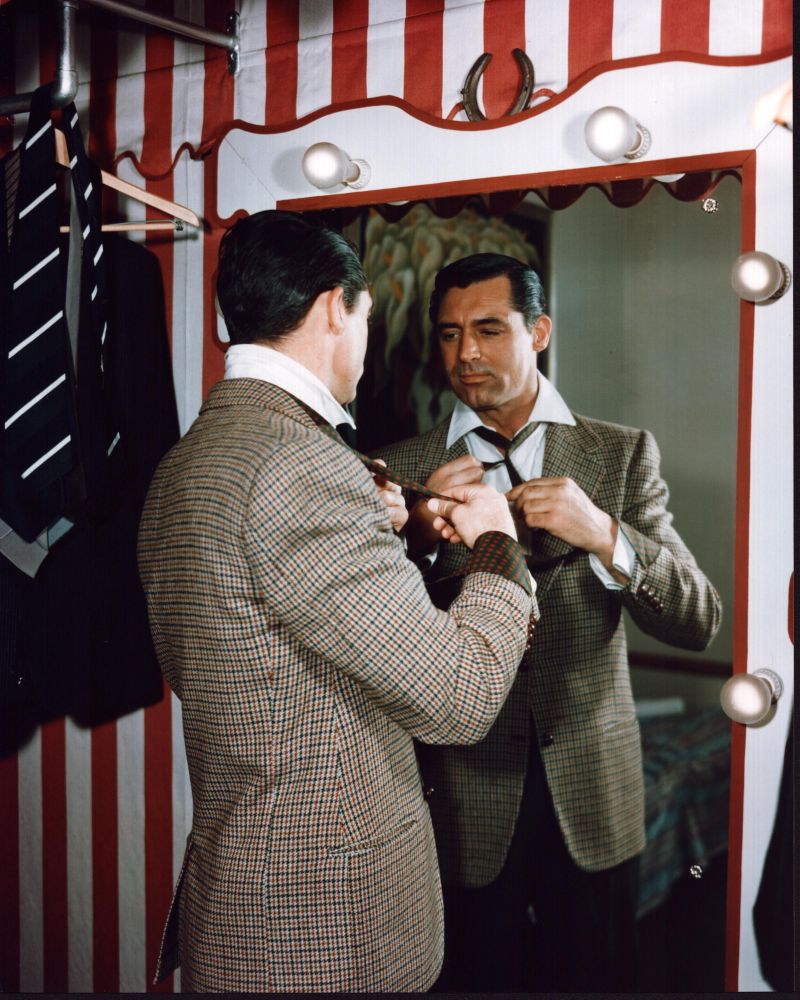 Cary Grant photo print tying tie in mirror, classic Hollywood decor