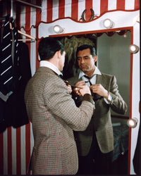 Cary Grant photo print tying tie in mirror, classic Hollywood decor