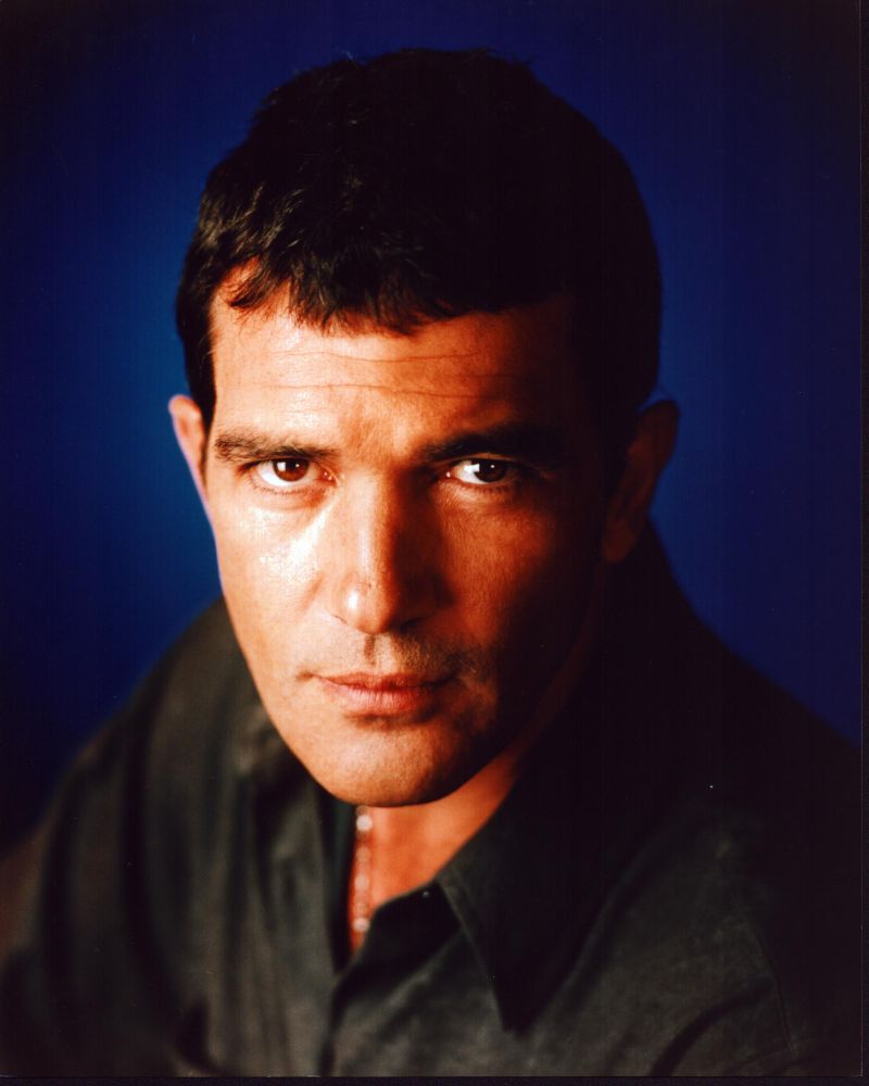 Antonio Banderas headshot photo print with blue background