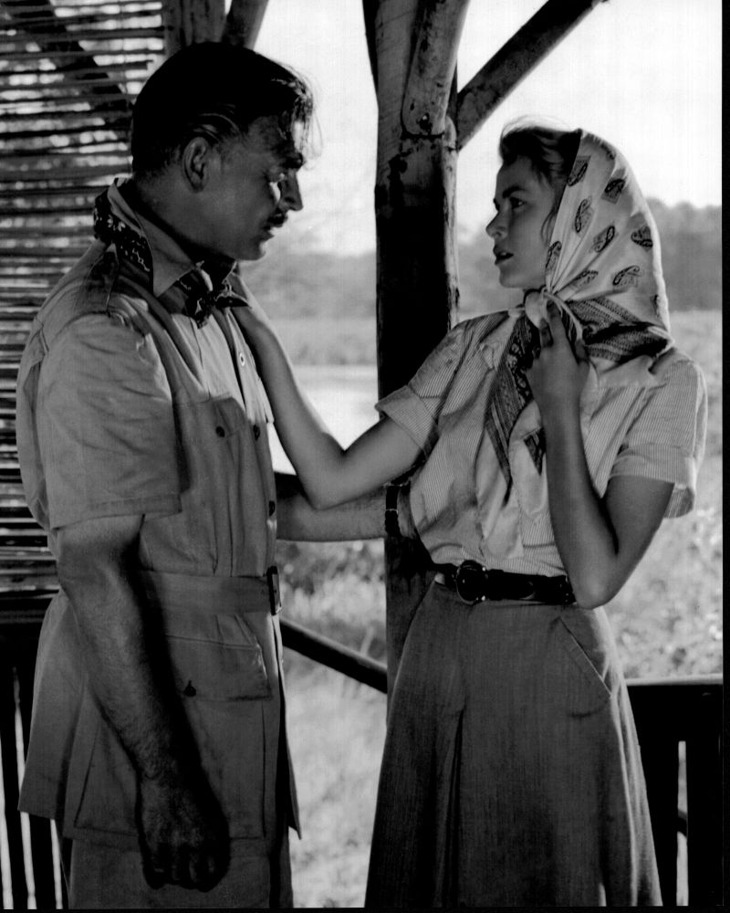 Black and white photo print of Clark Gable and Grace Kelly in Mogambo