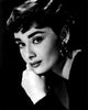Audrey Hepburn headshot black and white photo print, classic Hollywood decor.