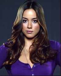 Chloe Bennet headshot photo print in purple top