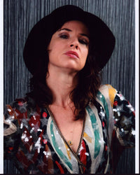 Juliette Lewis photo print in colorful top and hat